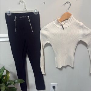 Zara Cream Ribbed Sweater and Black leggings